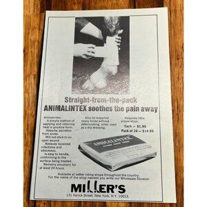 Animalintex Vintage Print Ad 1970s Equestrian Treatment Millers New York